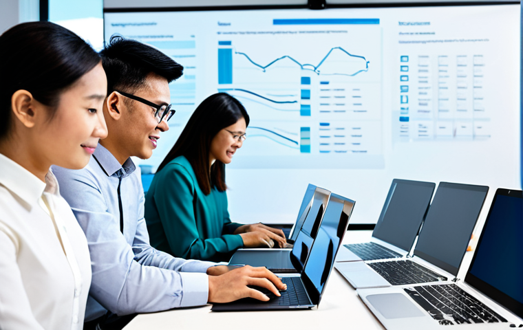 A diverse group of professional individuals, including Malaysian men and women, each respectfully engaged with their own modern digital devices – laptops, tablets, and smartphones – in a clean, brightly lit, contemporary collaborative workspace. Abstract, flowing lines of light subtly illustrate secure, local data processing on each device, with non-identifiable knowledge converging towards a central, luminous, abstract cloud symbol above, representing the privacy-preserving aggregation of insights. The atmosphere is innovative and trustworthy. Fully clothed, modest clothing, appropriate attire, professional dress. Perfect anatomy, correct proportions, natural pose, well-formed hands, proper finger count, natural body proportions. Safe for work, appropriate content, professional, family-friendly.